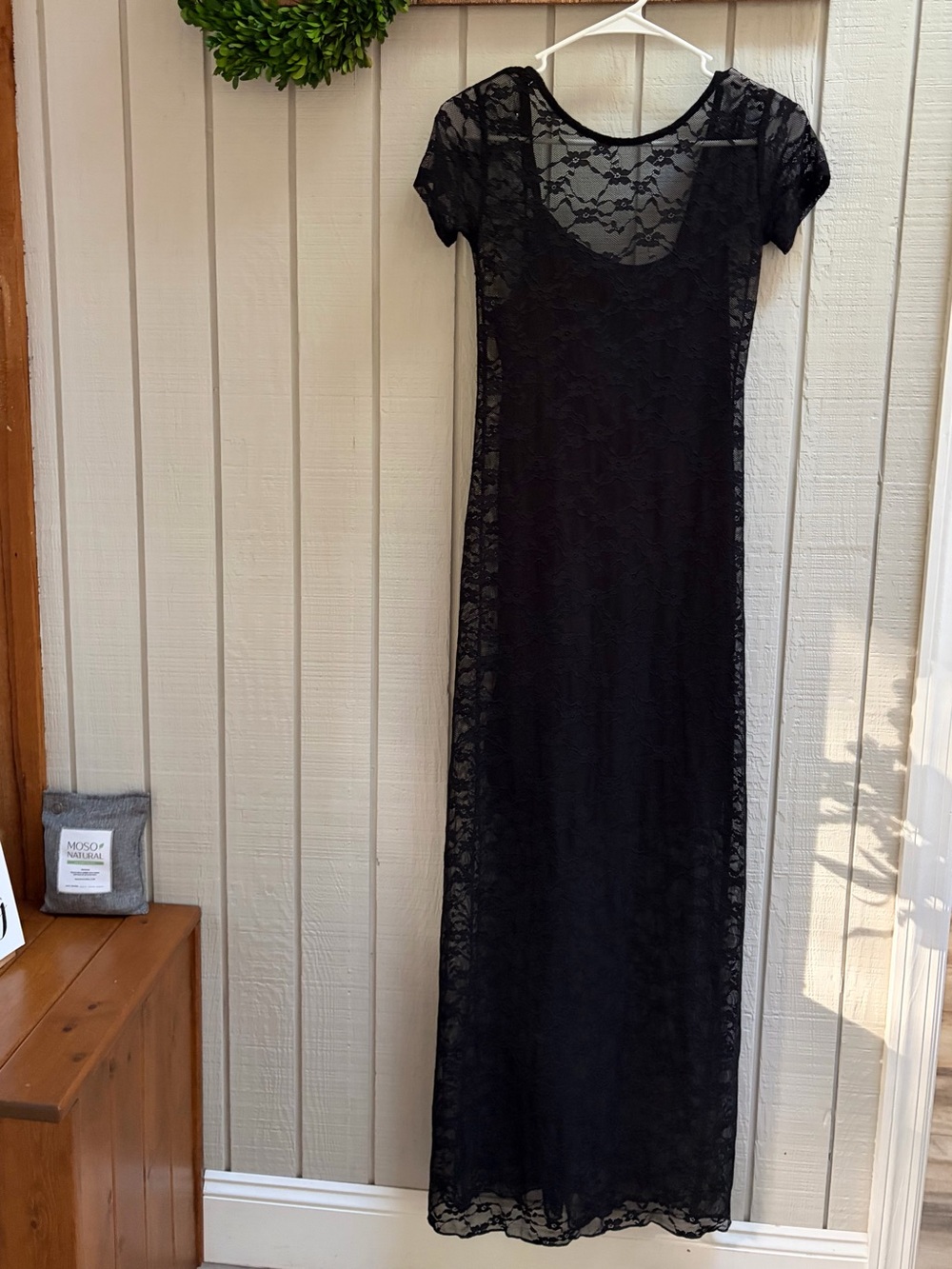 wild fable Black Lace Maxi Dress with Short Sleeves